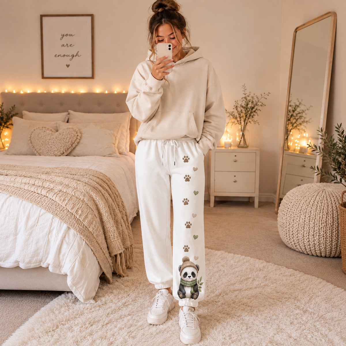 Cozy Panda Unisex Fleece Joggers – Soft Warm Lounge Pants