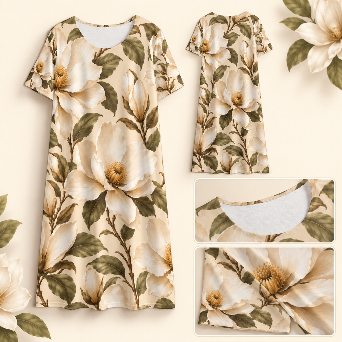 Champagne Magnolia Women’s Short Sleeve Dress