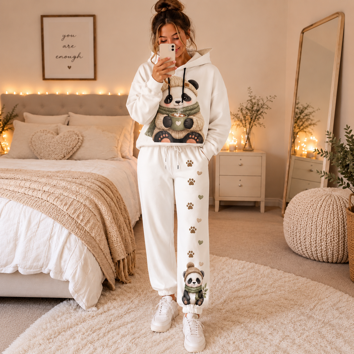 Cozy Panda Unisex Fleece Joggers – Soft Warm Lounge Pants