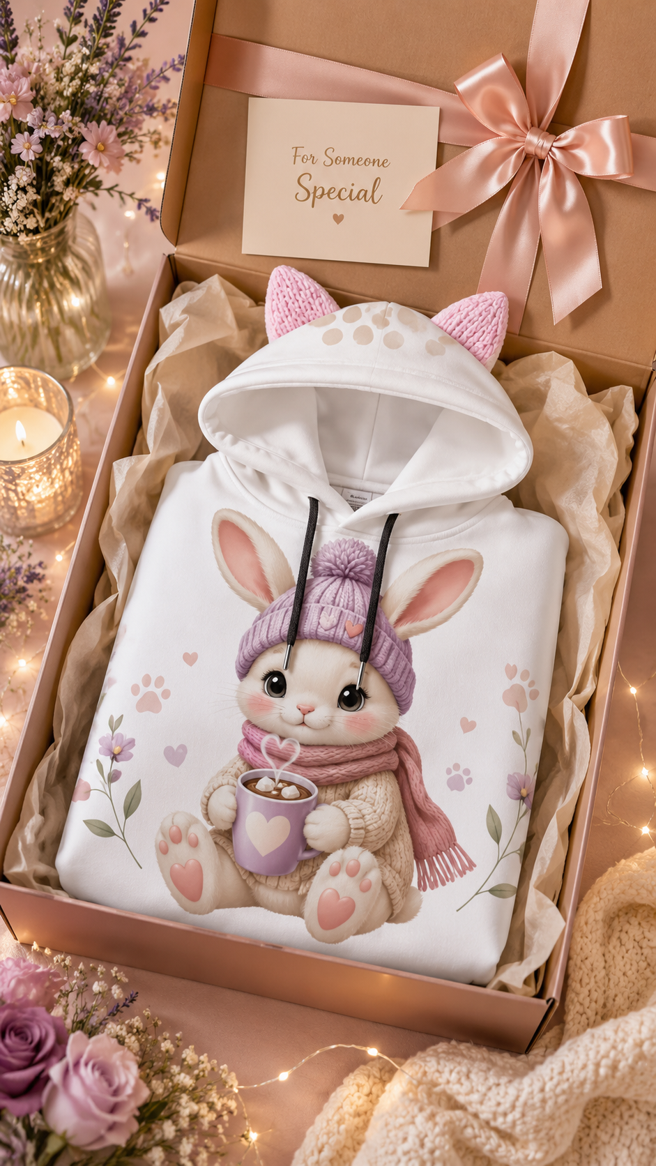 All-Over Print Women’s Hoodie With Decorative Ears