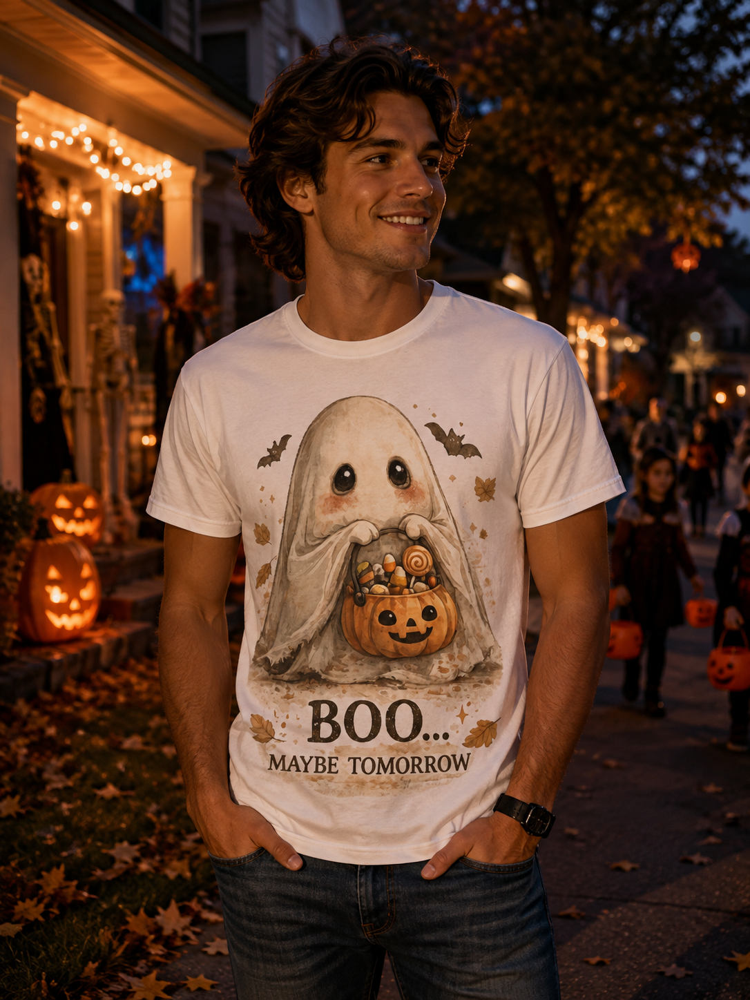 Boo… Maybe Tomorrow Ghost T-Shirt | Cozy Halloween Graphic Tee