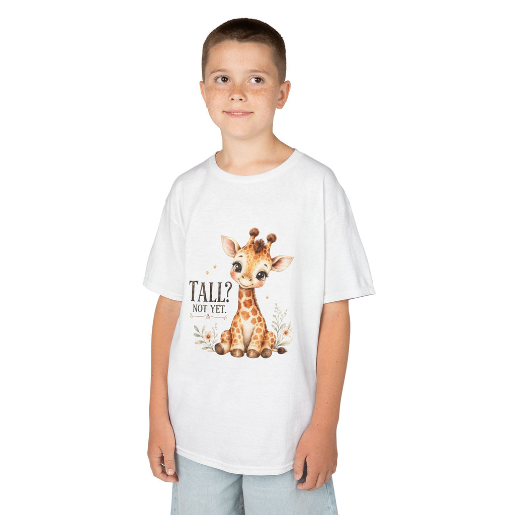Kids Giraffe T-Shirt – “Tall? Not Yet.” Cute Giraffe Tee