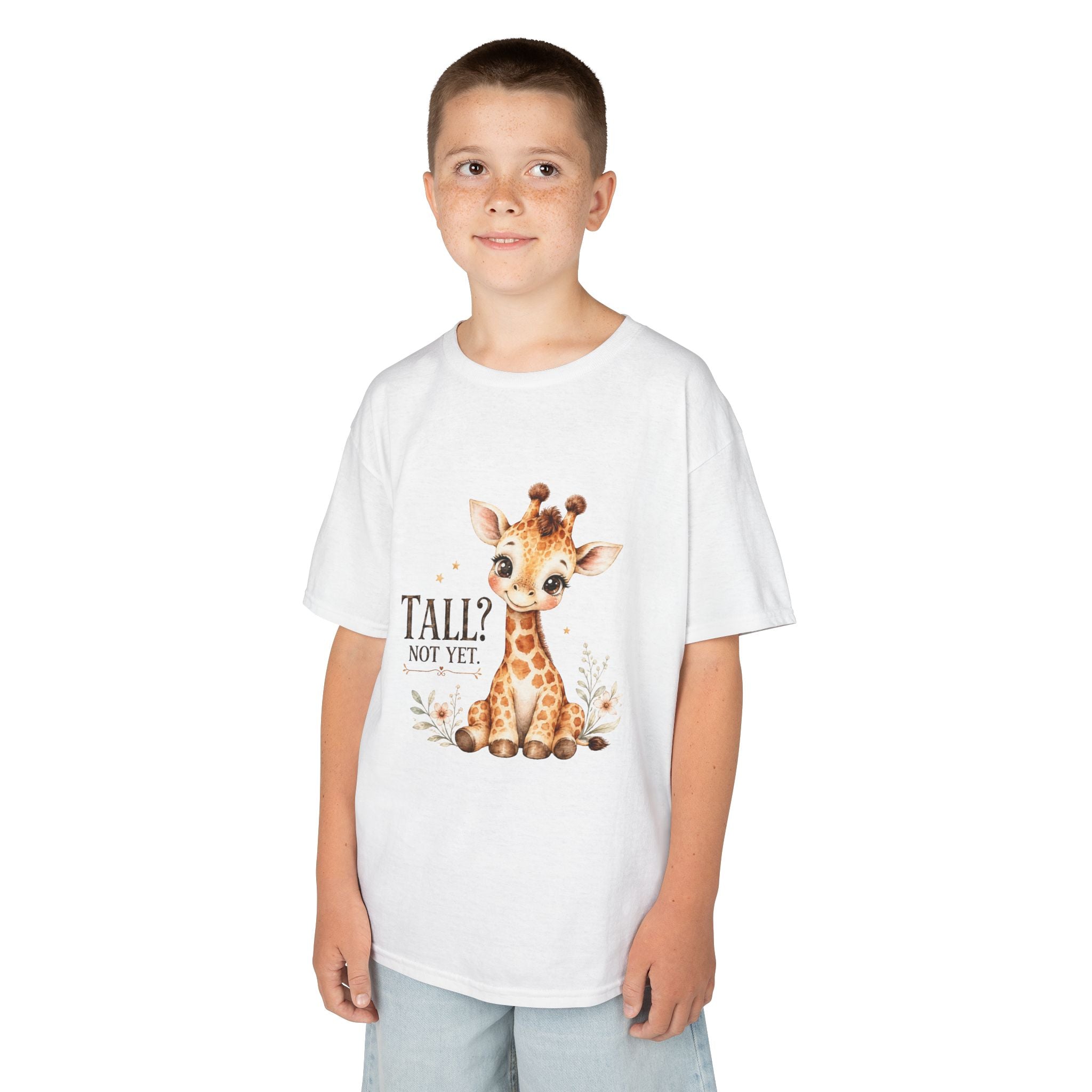 Kids Giraffe T-Shirt – “Tall? Not Yet.” Cute Giraffe Tee