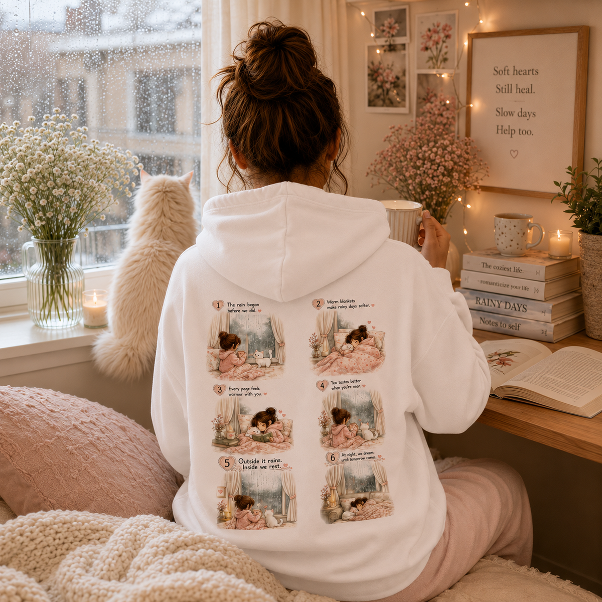 Rainy Day Comfort Cat Hoodie – Mini Story Collection