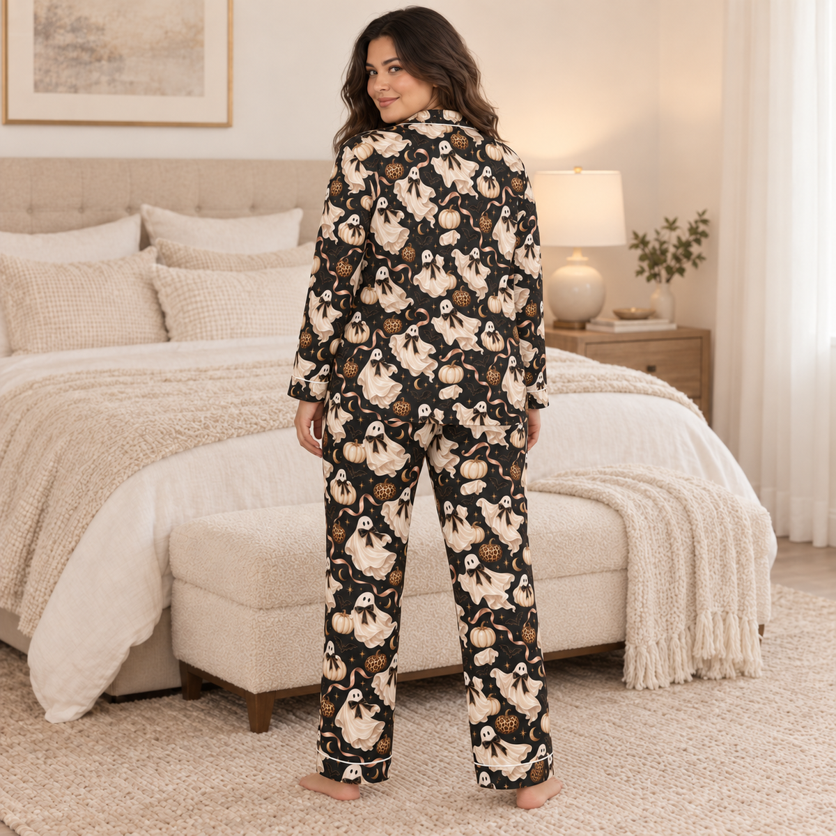 Boo Noir Luxury Halloween Satin Pajama Set for Women