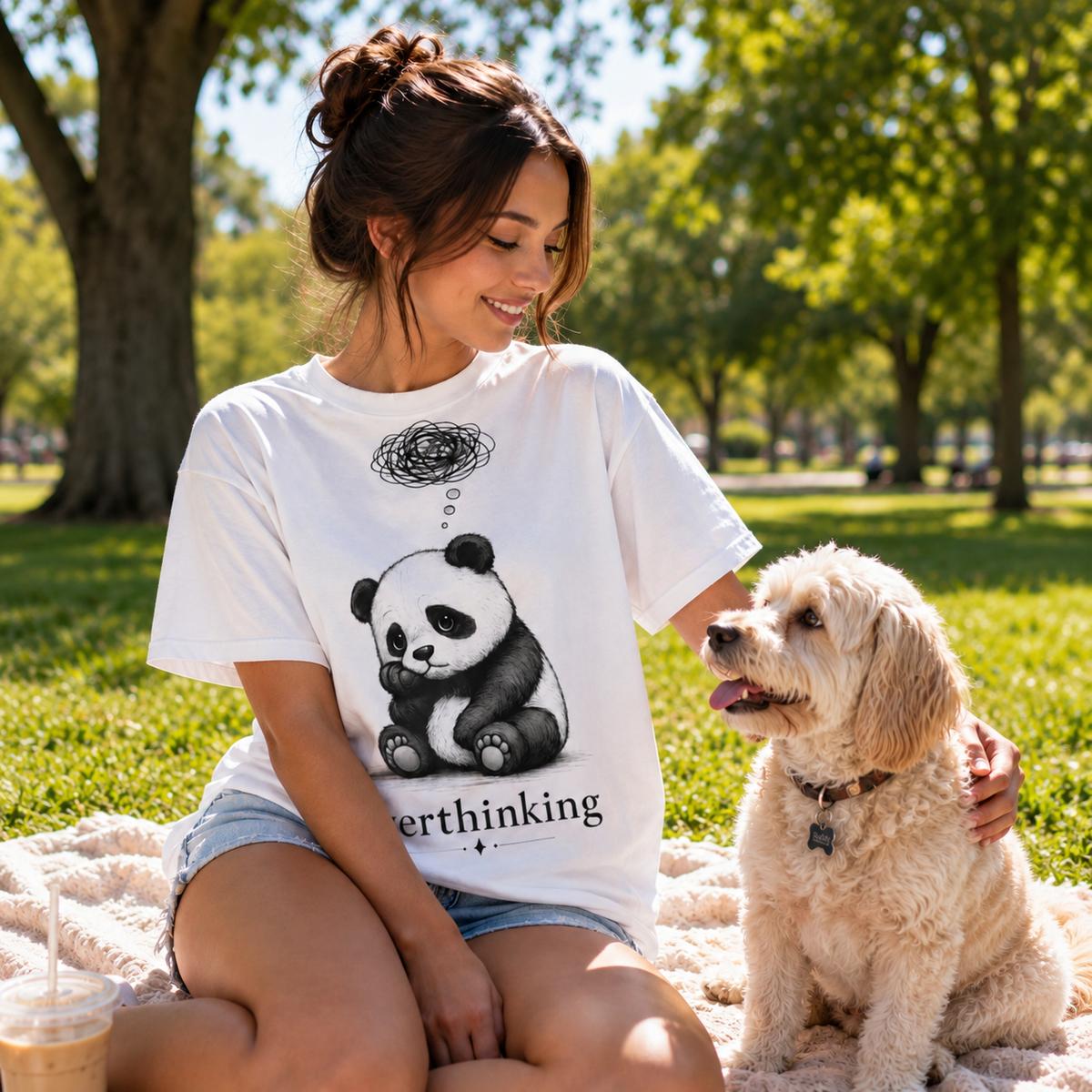 Overthinking Panda T-Shirt for Women – Cute Anxiety Graphic Tee