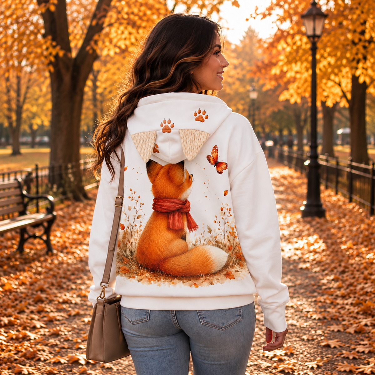 Cozy Fox Hoodie with Ears – Autumn Cottagecore Women’s Hoodie