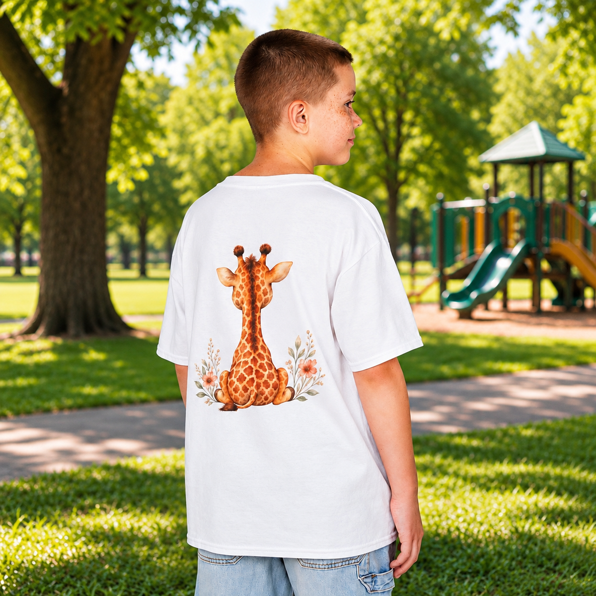 Kids Giraffe T-Shirt – “Tall? Not Yet.” Cute Giraffe Tee