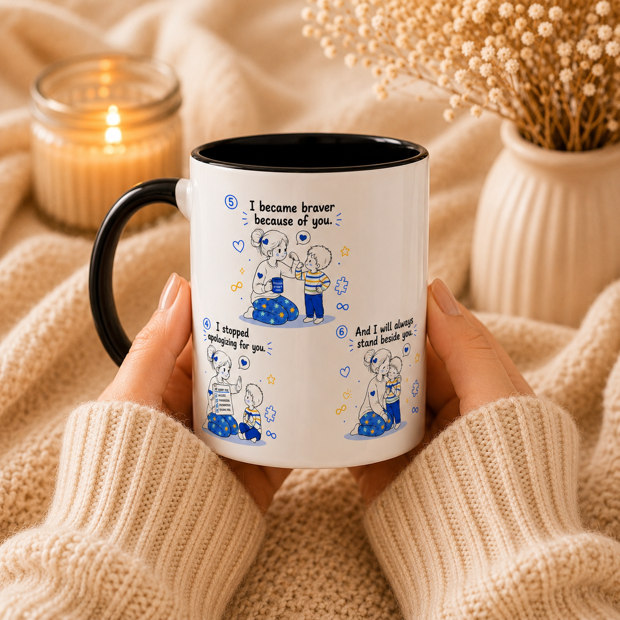 I Became Braver Illustration Coffee Mug | Supportive Friendship Quotes