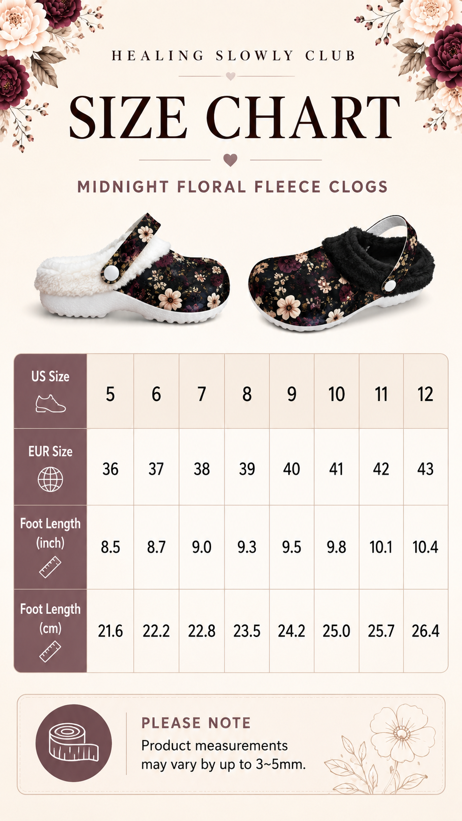 Midnight Floral Fleece Clogs – Women’s Cozy Slip-On Shoes
