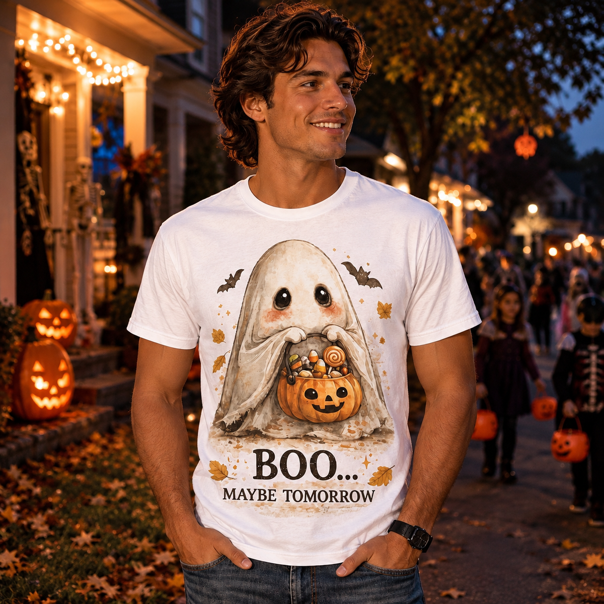 Boo Maybe Tomorrow T-Shirt | Cute Halloween Ghost Graphic Tee