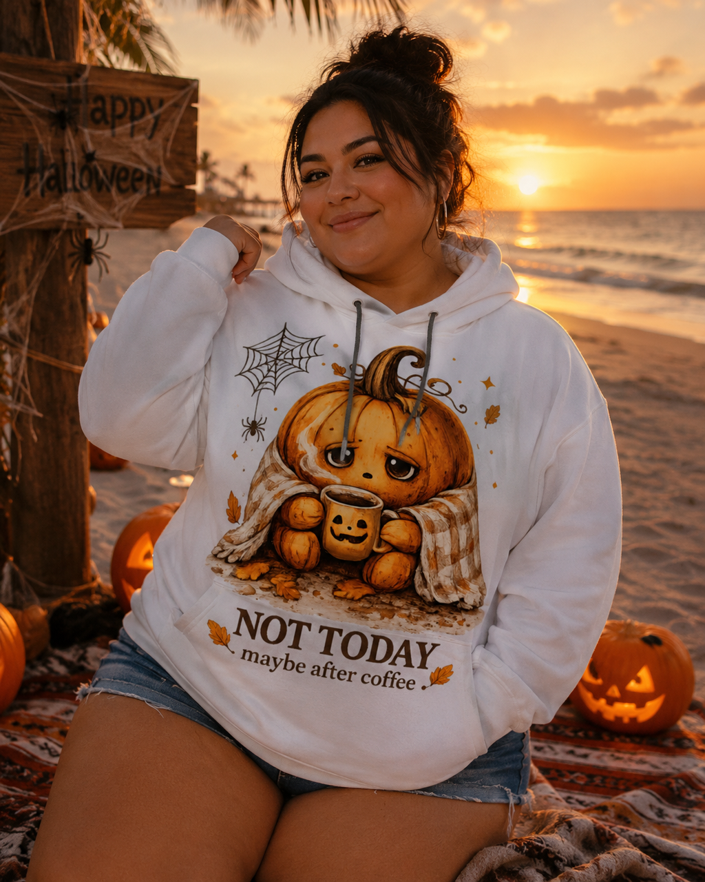 Not Today Maybe After Coffee Halloween Hoodie | Cozy Pumpkin Sweatshirt