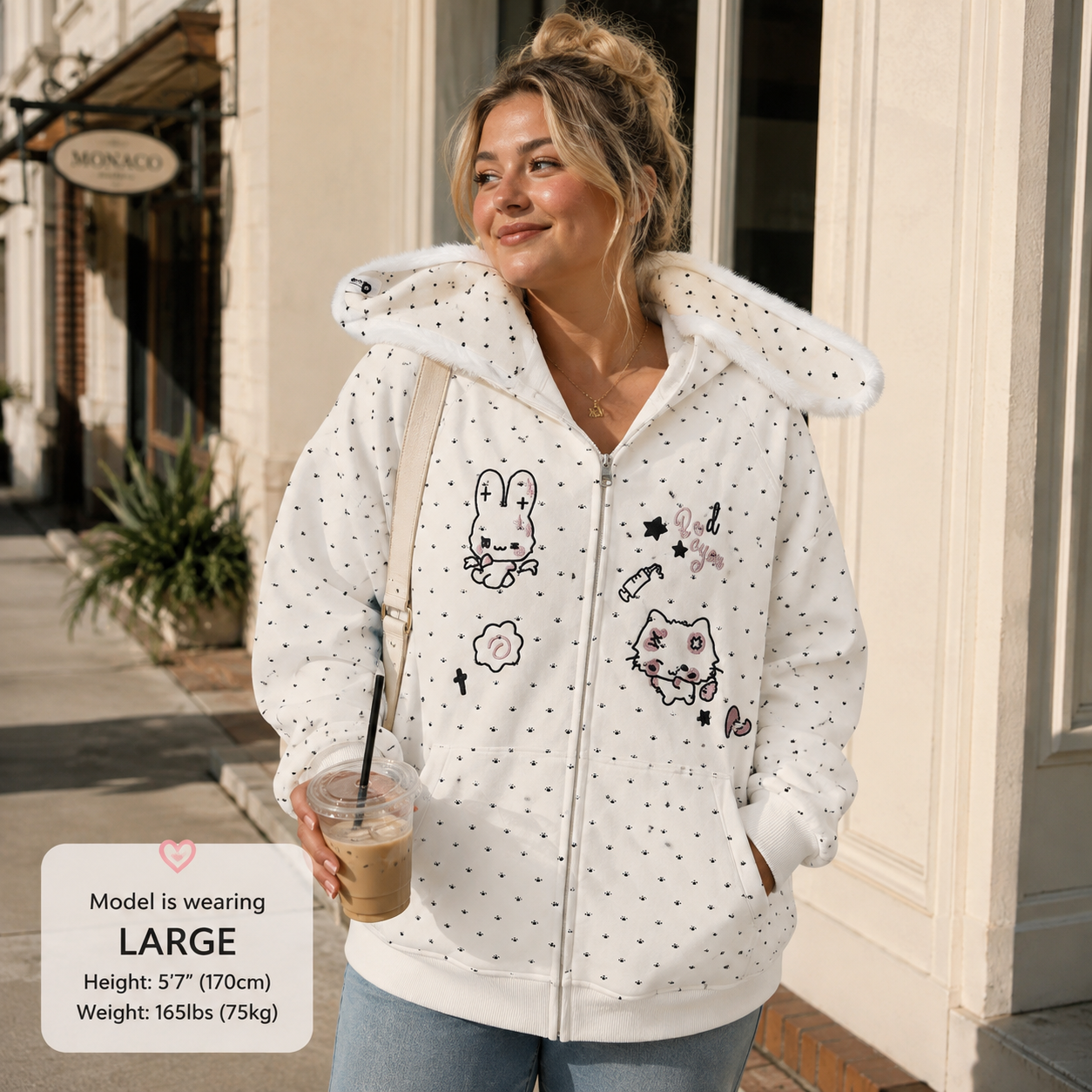 Plush Bunny Ear Zip Hoodie – Cozy Oversized Rabbit Hoodie
