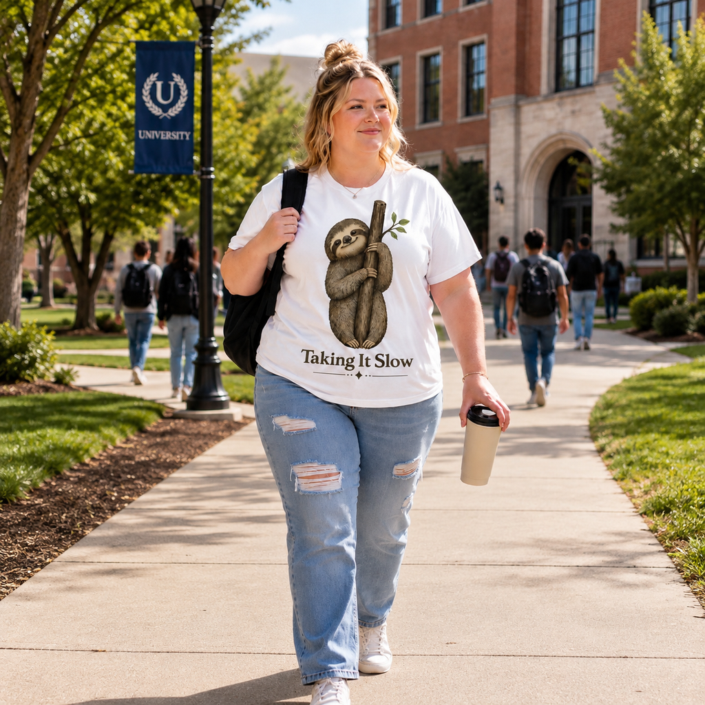 Taking It Slow Sloth T-Shirt | Cute Self Care Graphic Tee for Women