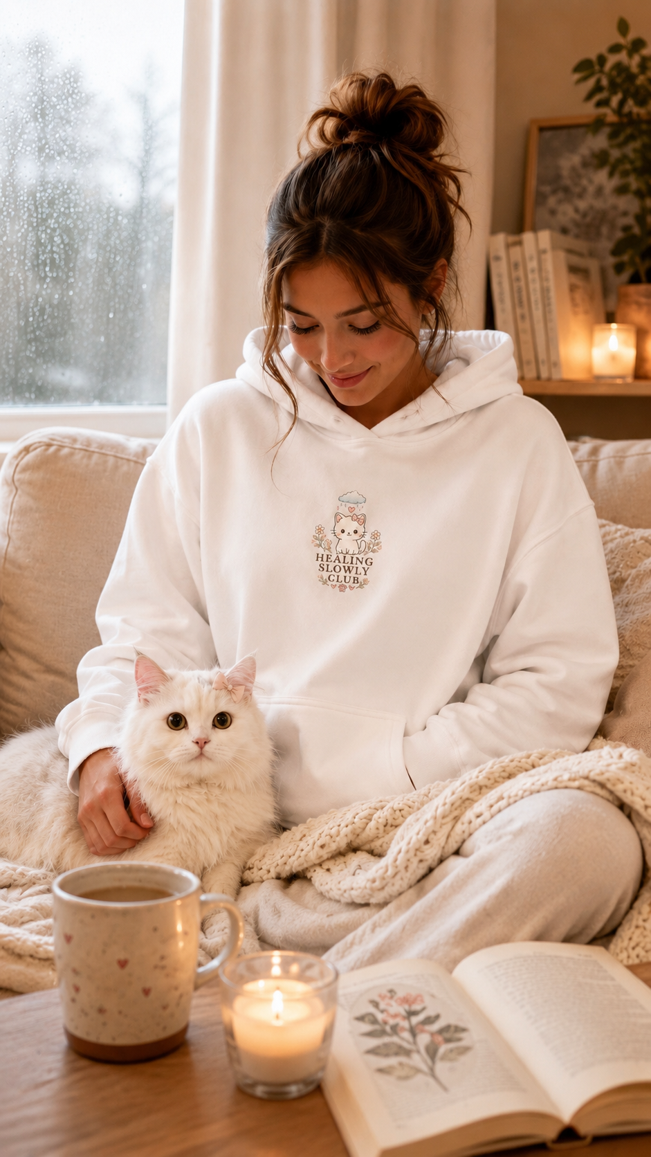 Rainy Day Comfort Cat Hoodie – Mini Story Collection