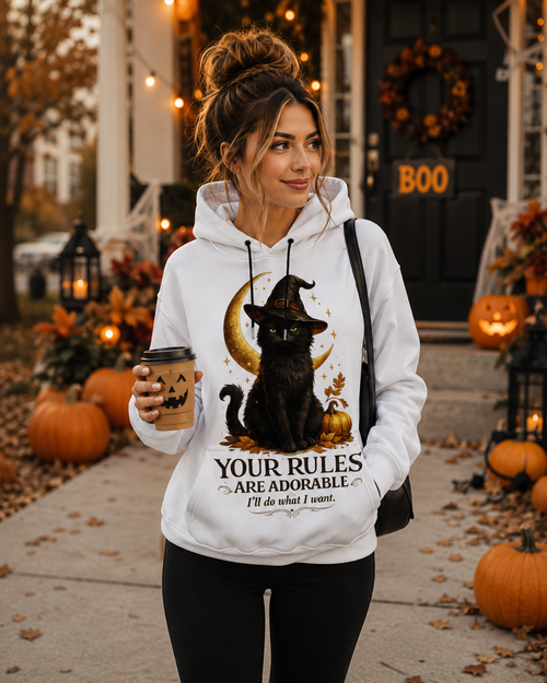Black Cat Halloween Hoodie with Cat Ears – Witch Cat Pullover