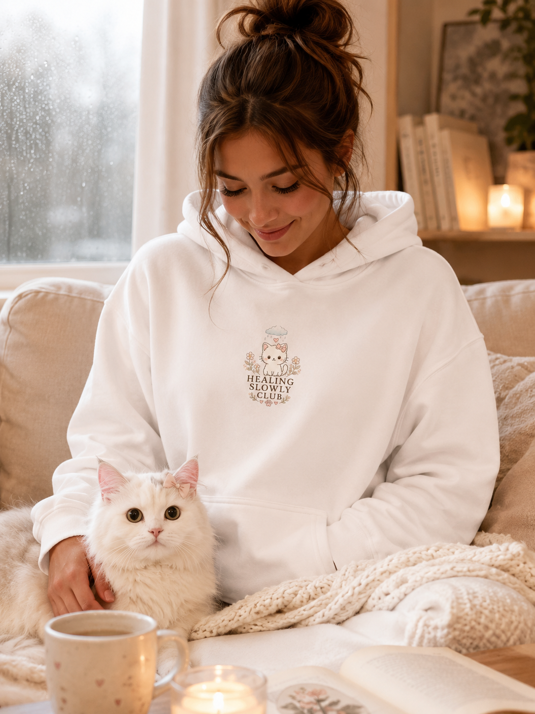 Rainy Day Comfort Cat Hoodie – Mini Story Collection