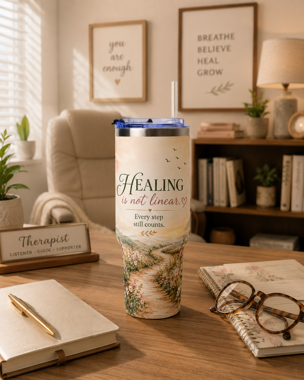 Tumbler — "Healing Is Not Linear" 40oz Insulated Travel Cup