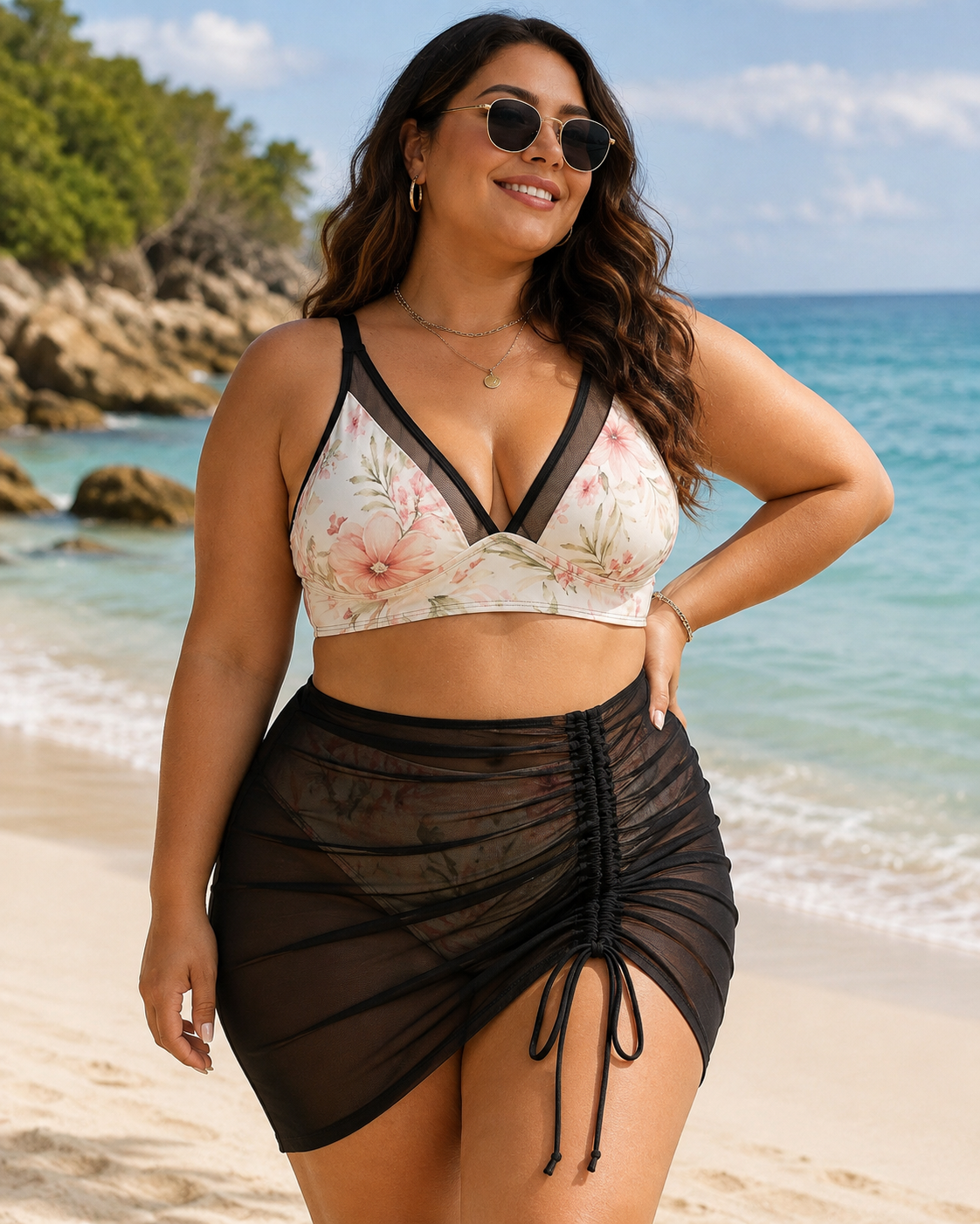 190gsm Netted Swimsuit Set For Women(All-Over Printing)