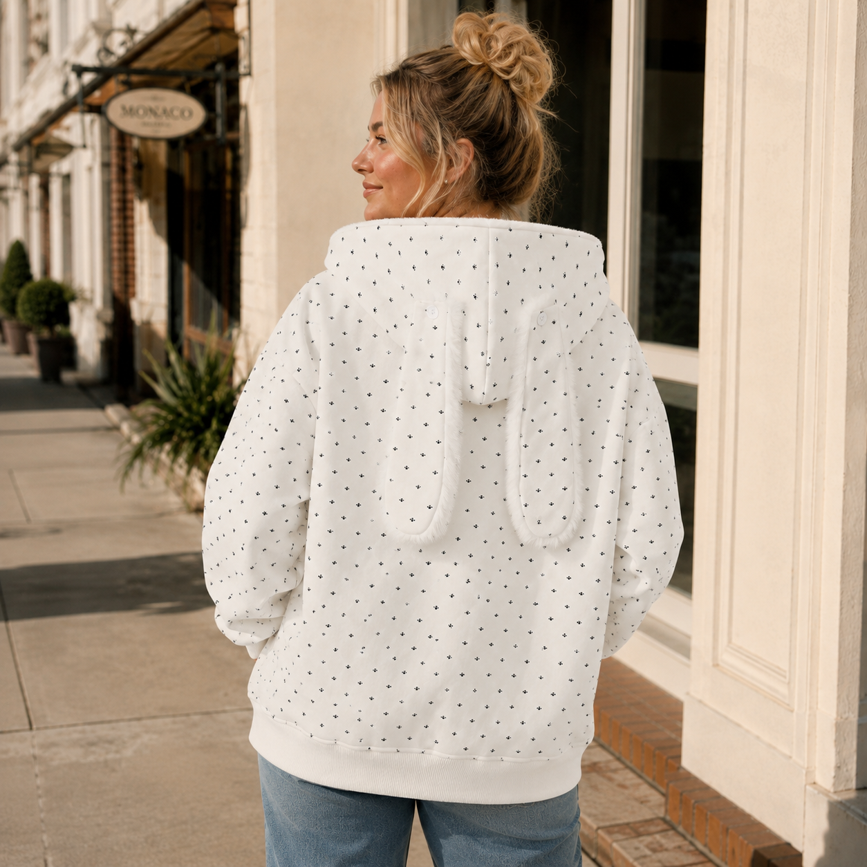 Plush Bunny Ear Zip Hoodie – Cozy Oversized Rabbit Hoodie