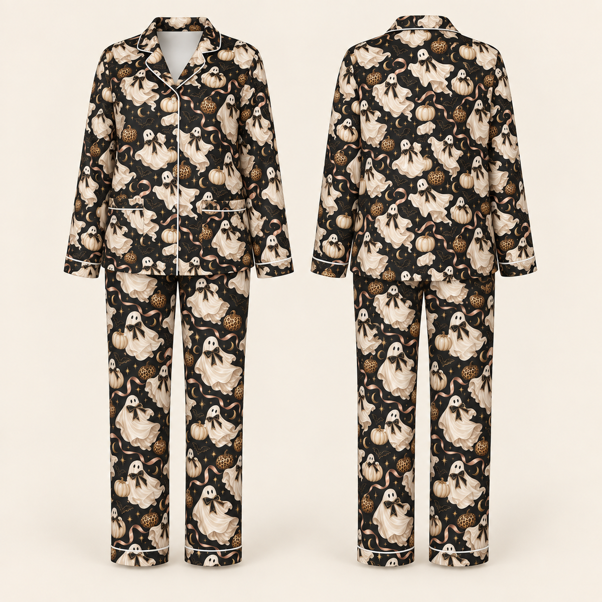Boo Noir Luxury Halloween Satin Pajama Set for Women