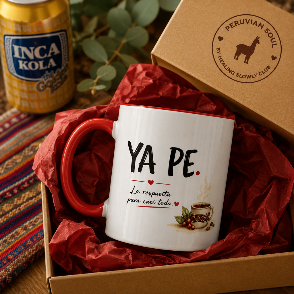 YA PE. Peruvian Coffee Mug – Red Interior & Handle | Alpaca Ceramic Mug | Funny Peruvian Gift | 11 oz