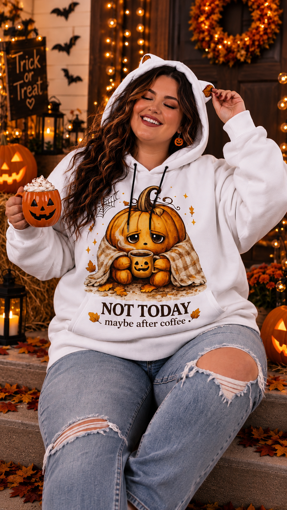 Not Today Pumpkin Hoodie With Ears | Halloween Cozy Hoodie