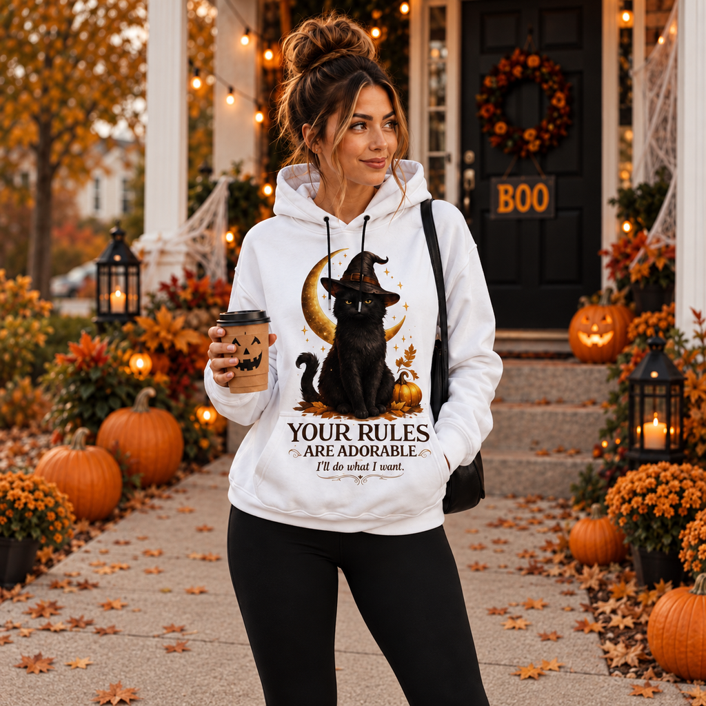 Your Rules Are Adorable Halloween Black Cat Hoodie With Ears 🐈‍⬛🎃