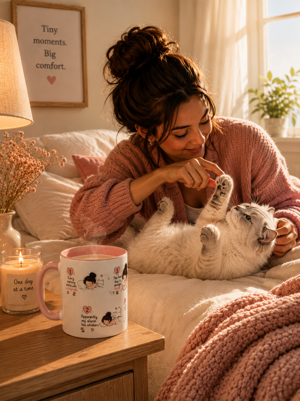 Morning With My Cat Mug | Cute Cat Lover Coffee Mug | Cozy Cat Mom Gift | Doodle Story Mug