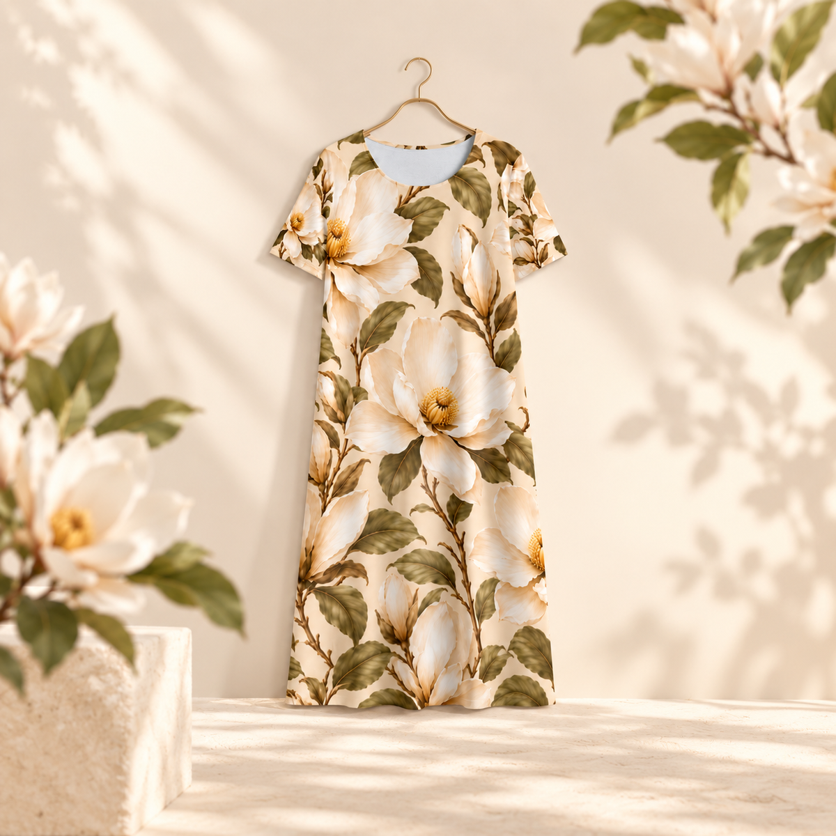 Champagne Magnolia Women’s Short Sleeve Dress
