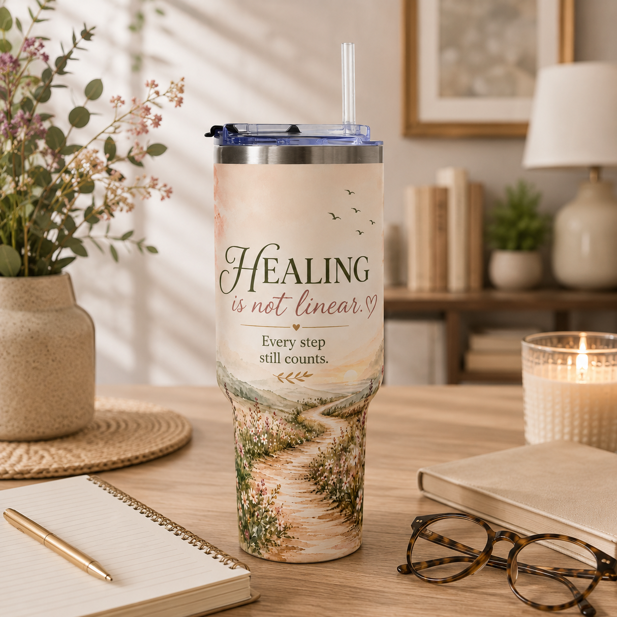 Tumbler — "Healing Is Not Linear" 40oz Insulated Travel Cup