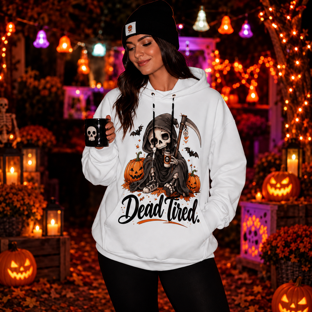 Dead Tired Halloween Hoodie With Ears | Grim Reaper