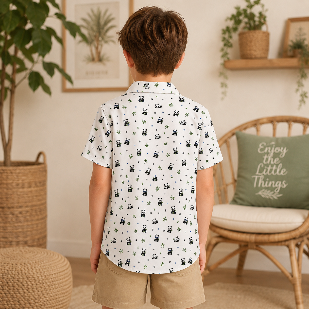 Kids Panda Print Cuban Collar Shirt | Lightweight Summer Shirt