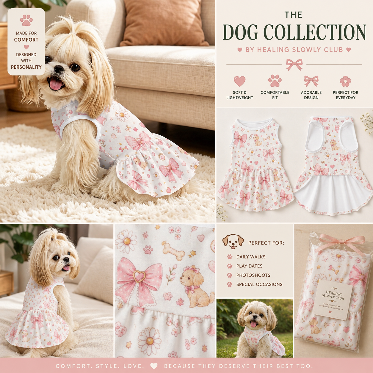 Sweet Bow Ruffle Dog Dress – Small Dog Sizes 2XS–L
