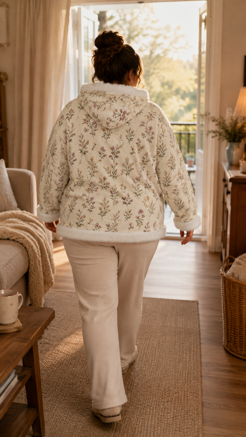 All-Over Print Women's Fleece Hoodie With Decorative Trim
