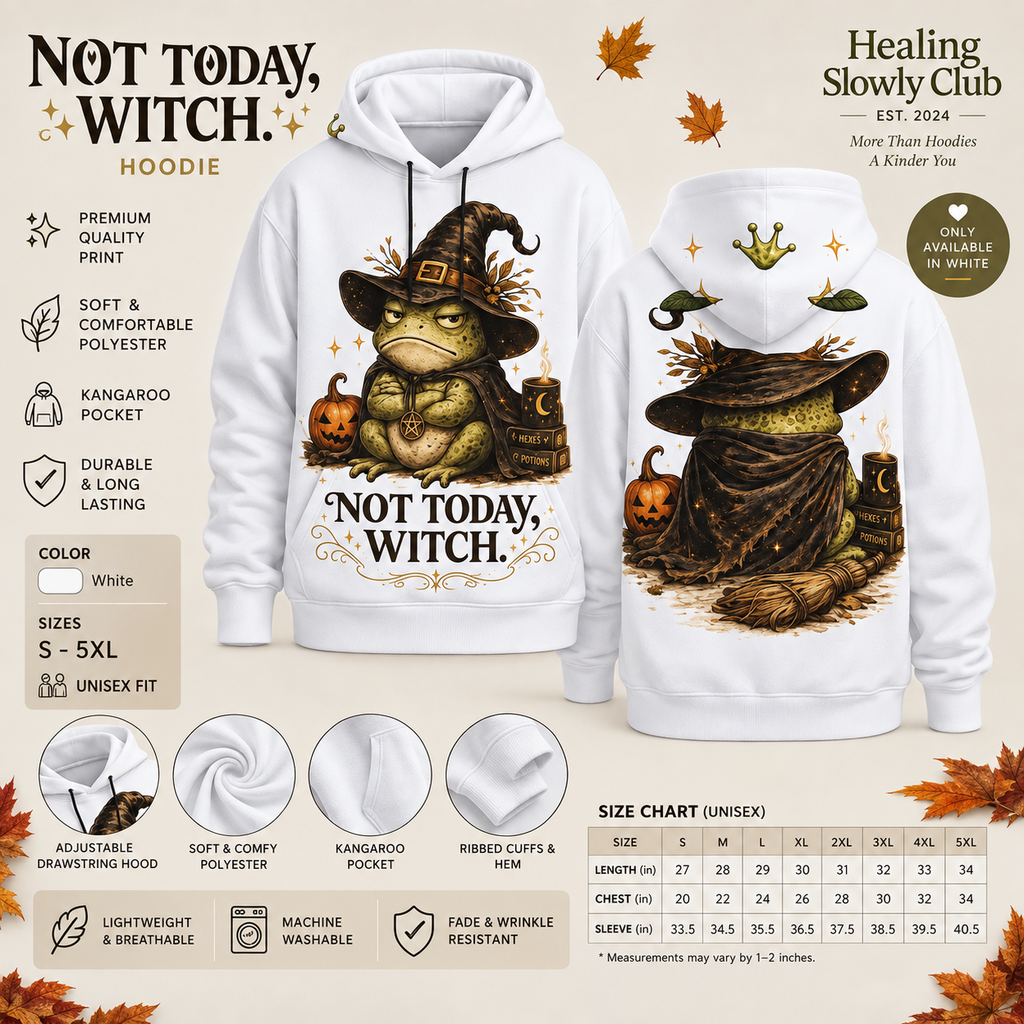 Not Today Witch Frog Halloween Hoodie With Ears | Cozy Spooky Hoodie