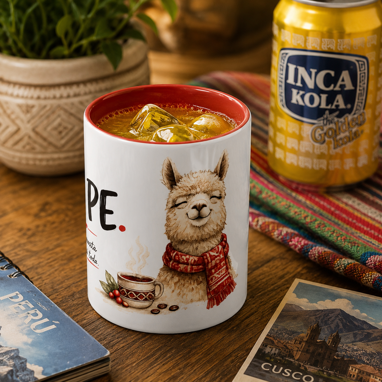 YA PE. Peruvian Coffee Mug – Red Interior & Handle | Alpaca Ceramic Mug | Funny Peruvian Gift | 11 oz