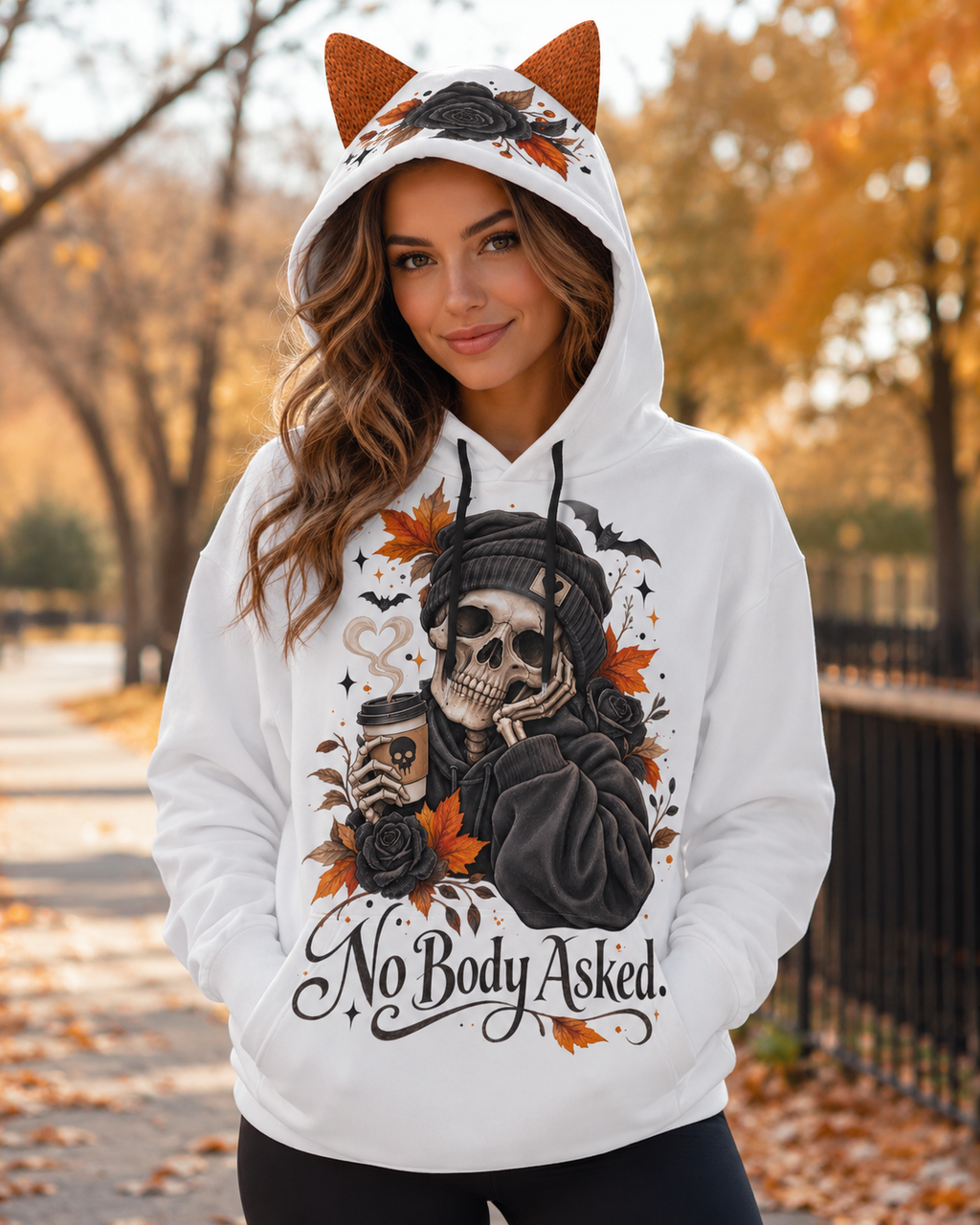 No Body Asked Halloween Hoodie With Ears | Gothic Skull Hoodie