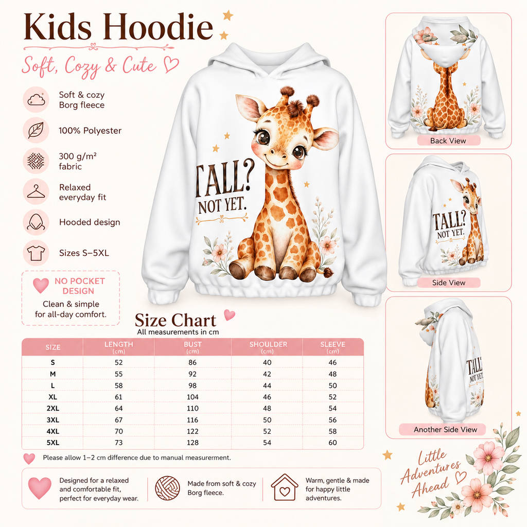Kids “Tall? Not Yet.” Giraffe Borg Fleece Hoodie