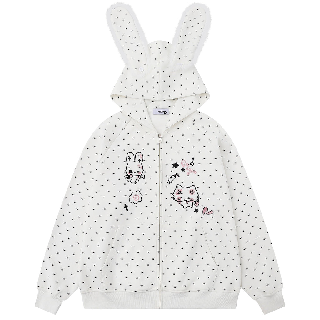 Plush Bunny Ear Zip Hoodie – Cozy Oversized Rabbit Hoodie