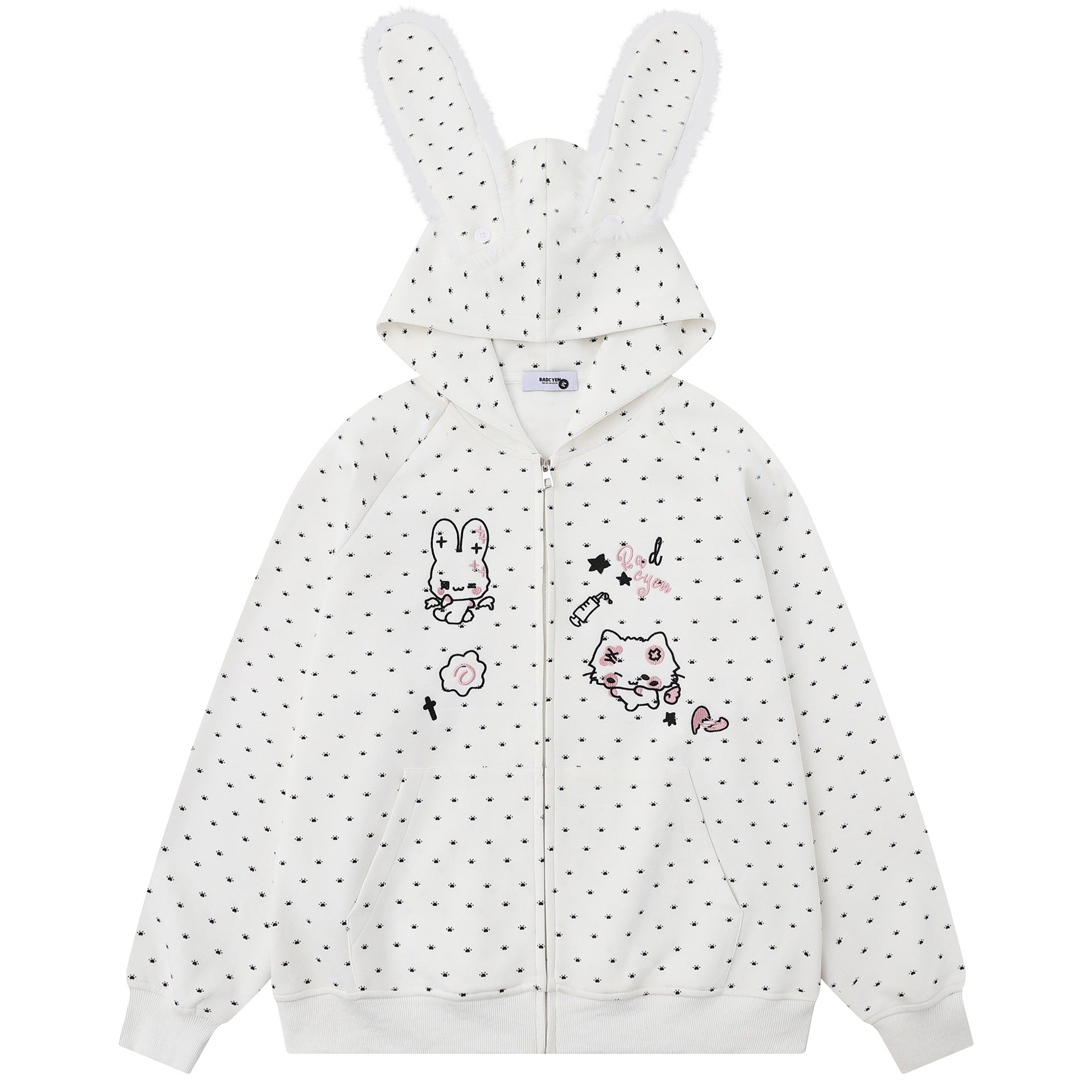 Plush Bunny Ear Zip Hoodie – Cozy Oversized Rabbit Hoodie
