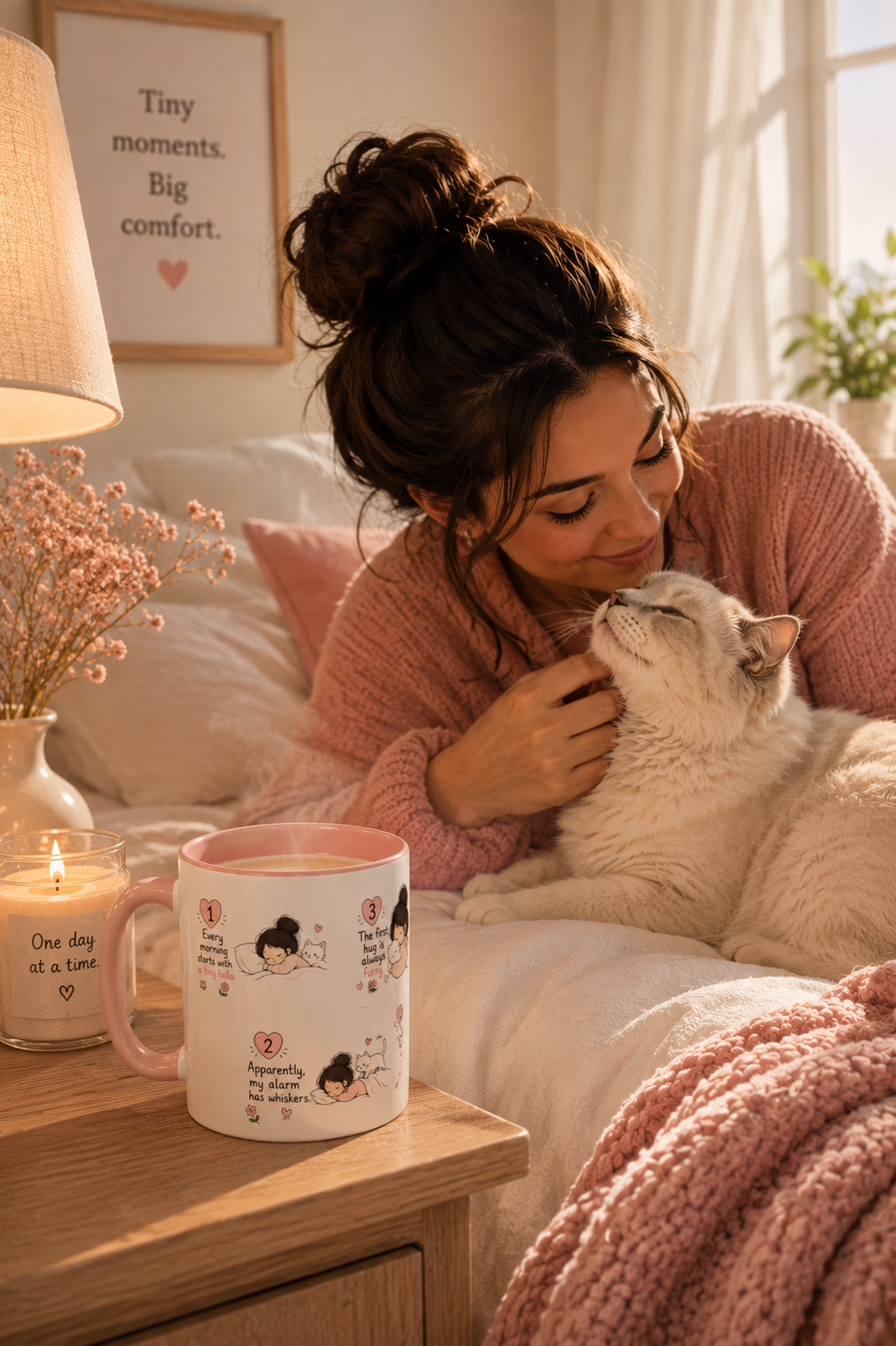 Morning With My Cat Mug | Cute Cat Lover Coffee Mug | Cozy Cat Mom Gift | Doodle Story Mug