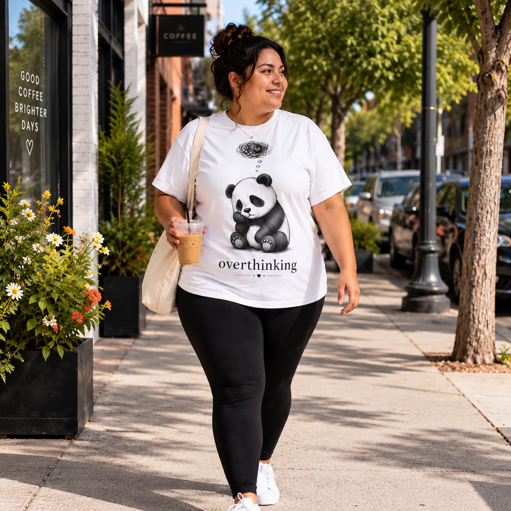 Overthinking Panda T-Shirt for Women – Cute Anxiety Graphic Tee