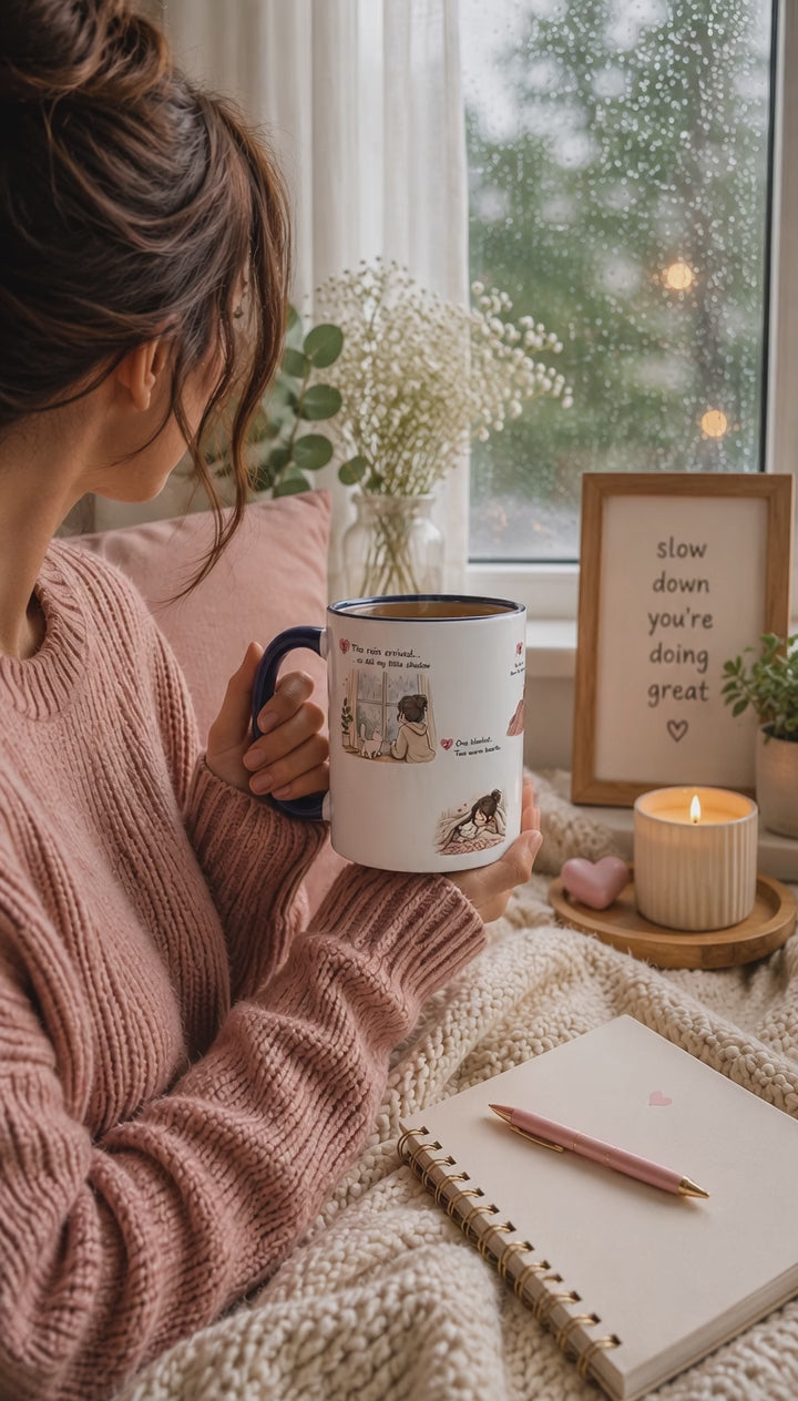 Cozy Self-Care Routine Mug | Cute Self Care Coffee Mug | Cozy Morning Gift | Doodle Story Mug | Healing Slowly Club