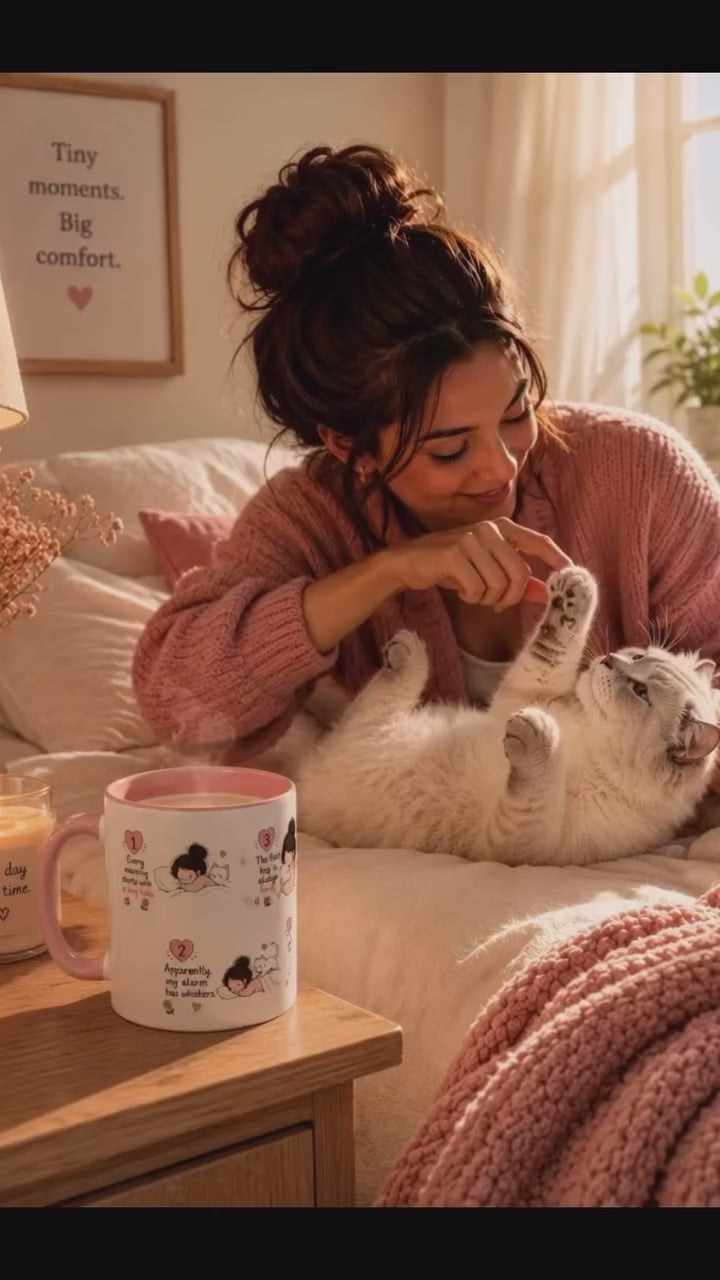 Morning With My Cat Mug | Cute Cat Lover Coffee Mug | Cozy Cat Mom Gift | Doodle Story Mug