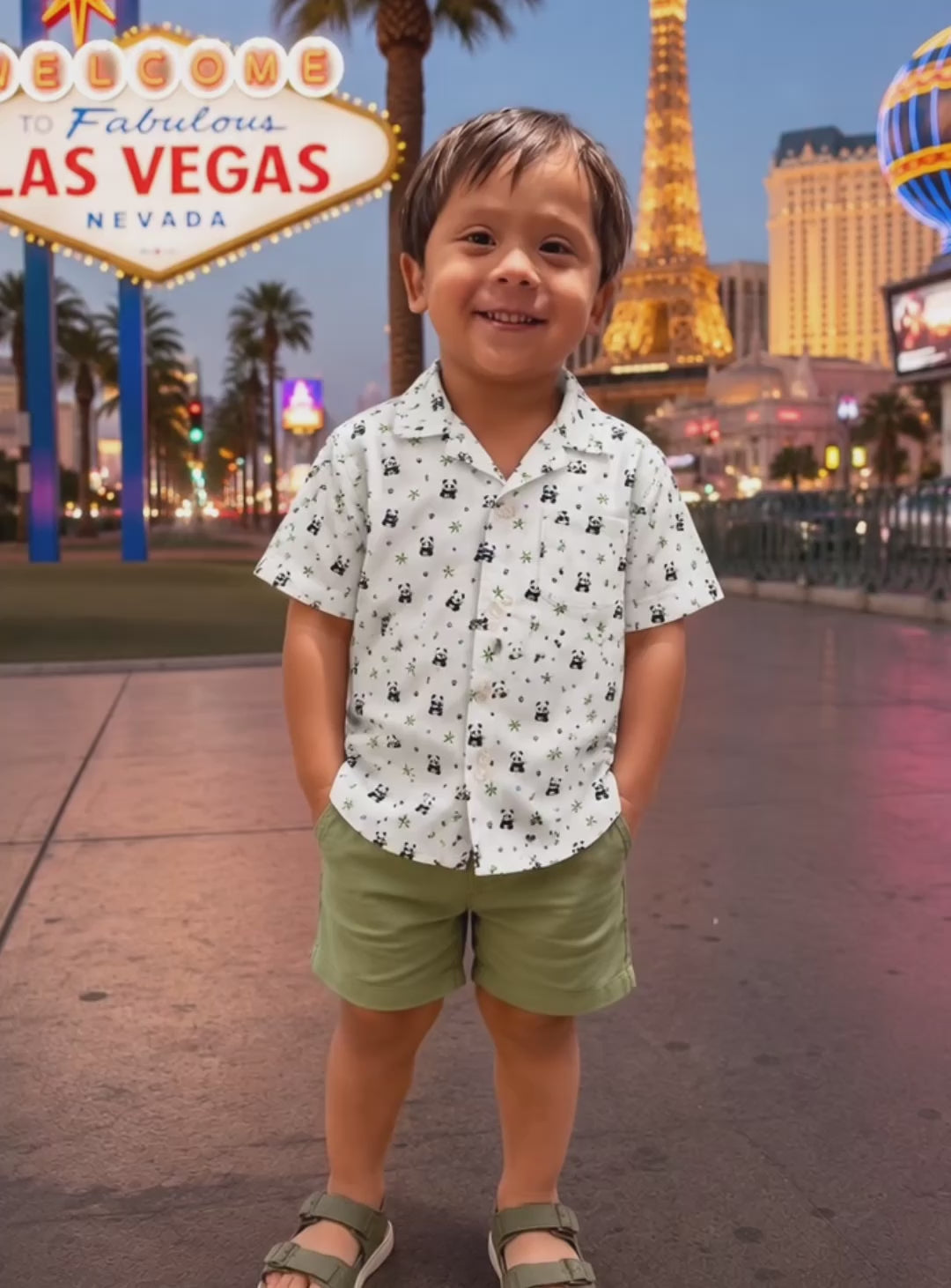 Kids Panda Print Cuban Collar Shirt | Lightweight Summer Shirt