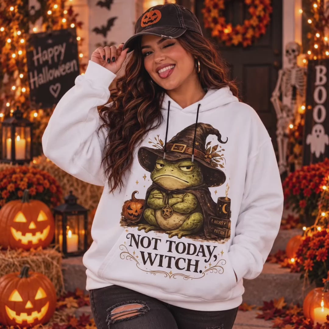 Not Today Witch Frog Halloween Hoodie With Ears | Cozy Spooky Hoodie