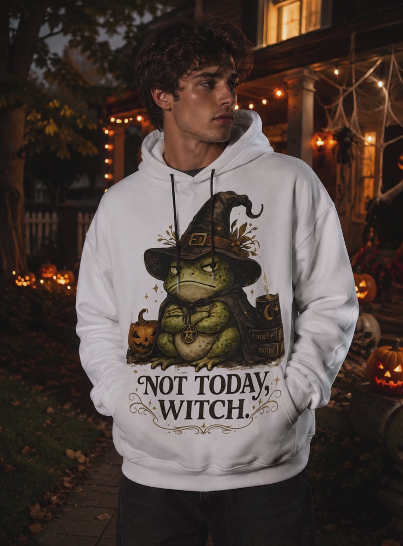 Not Today Witch Frog Halloween Hoodie With Ears | Cozy Spooky Hoodie