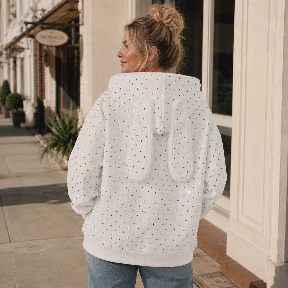 Plush Bunny Ear Zip Hoodie – Cozy Oversized Rabbit Hoodie