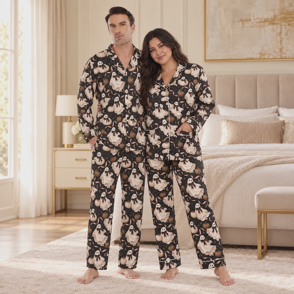 Boo Noir Luxury Halloween Satin Pajama Set for Women
